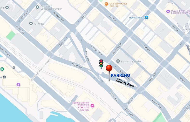 Map showing the parking location on Elliott Avenue