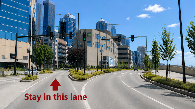 Driving lane directions toward the parking garage