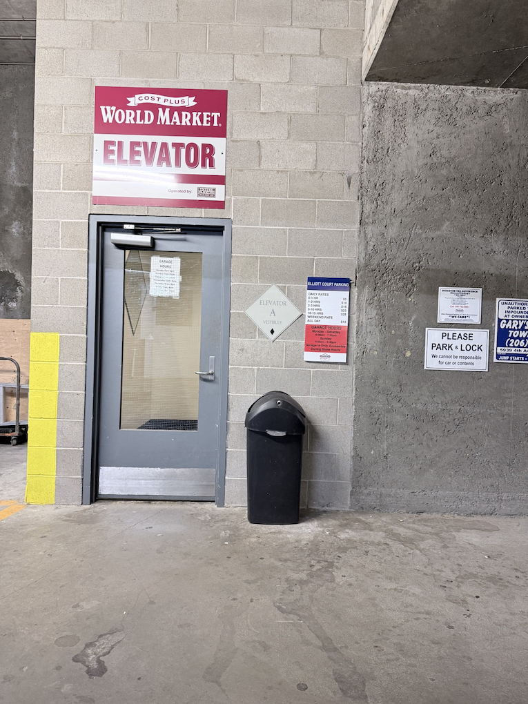 Elevator entrance inside the parking garage